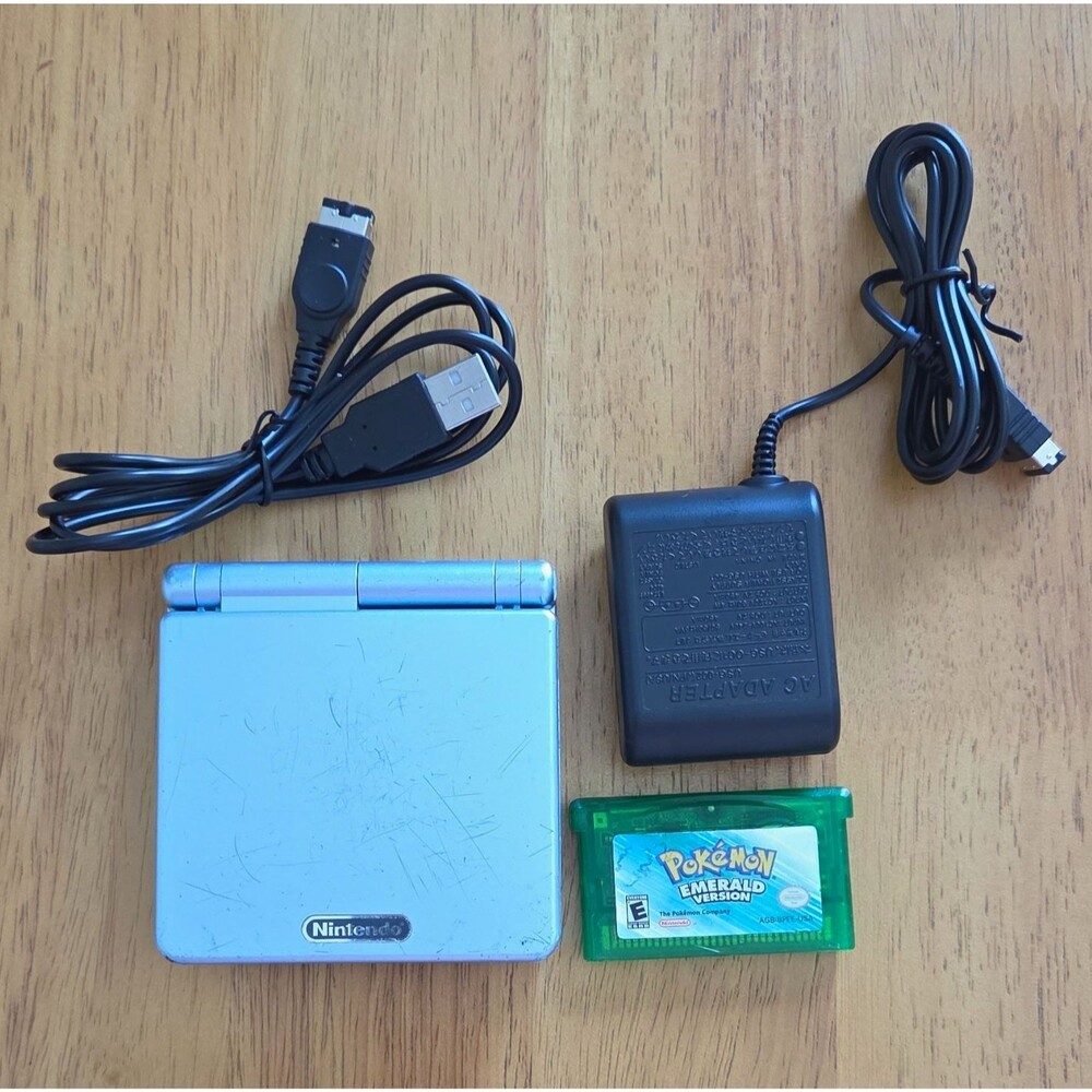 Nintendo Game Boy Advance SP Pearl Blue AGS-101 Backlit Pokemon Emerald